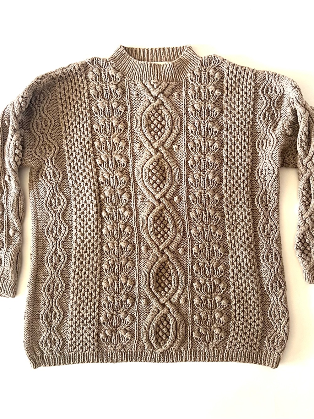 Vintage Textured Cable Knit Sweater in Taupe